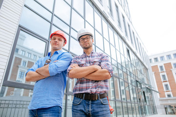 sucessful builders has finished the reconstruction of the building. people and success concept, low...