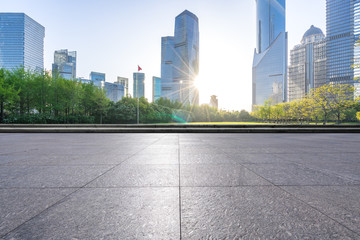 city skyline with empty square