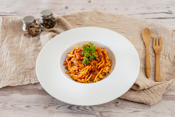 Pasta Bolognese on the table