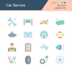 Car Service icons. Flat design collection 50. For presentation, graphic design, mobile application, web design, infographics.