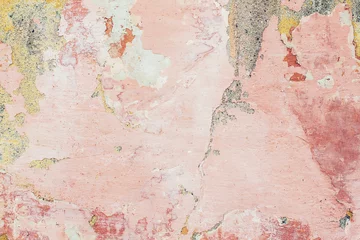 Papier Peint photo Mur Vieux mur fissuré de couleur. Texture de mur grunge pour la conception. Fond fissuré coloré. L& 39 ancienne texture de la peinture s& 39 écaille et s& 39 effondre. Fond de vieux mur peint en rose.