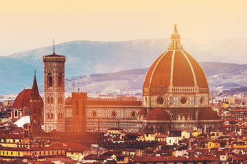Fototapeta na wymiar Skyline of Florence, Italy. Cathedral of Saint Mary of the Flowers at sunset.