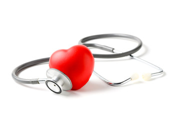 Red heart and a stethoscope isolated