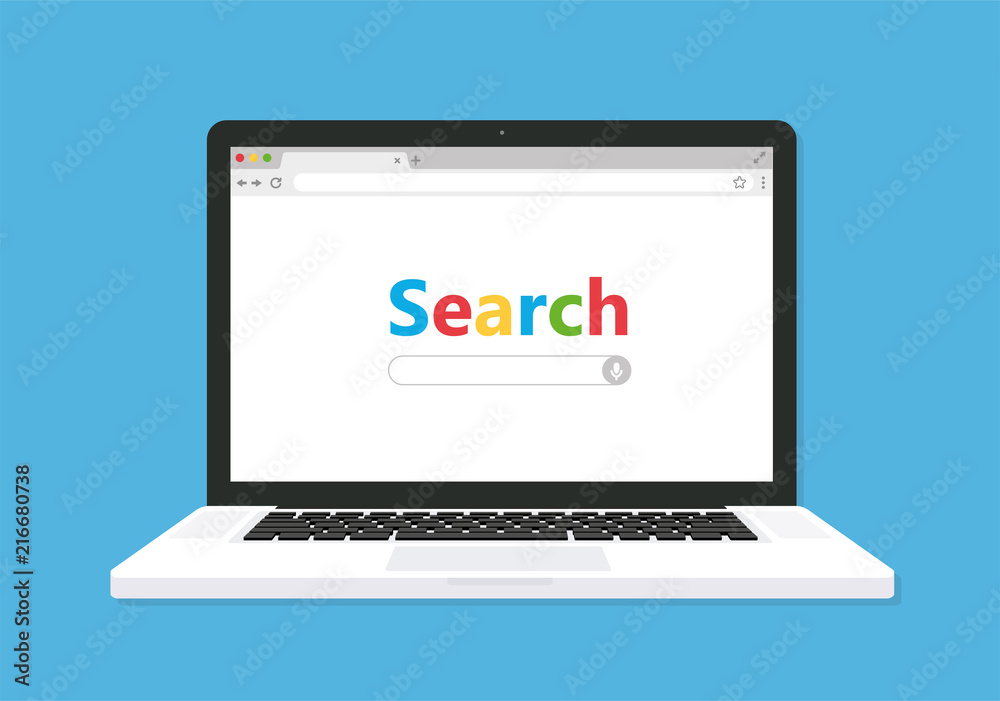 Sticker laptop with browser and search bar. flat style - stock vector.