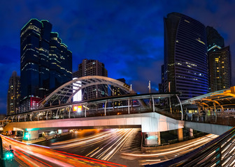Naklejka premium Traffic lighting on Sathorn road, Business center of Bangkok,Thailand