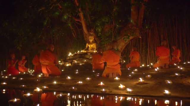 Religious rituals in Buddhist Asalha Bucha Day Wat Pan Tao Chiang Mai.
