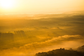 Aerial photographs on a foggy morning,