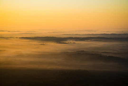 Aerial photographs on a foggy morning,