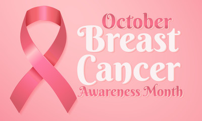 Realistic pink ribbon, breast cancer awareness symbol