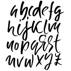 Hand drawn dry brush lettering. Grunge style alphabet. Handwritten font. Vector illustration.