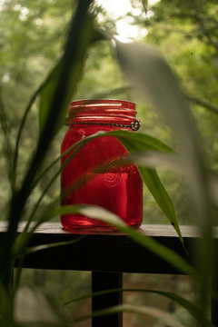Red Mason Jar Candle Holder
