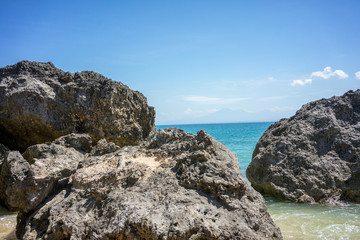 Beautiful sea and beach with big rocks