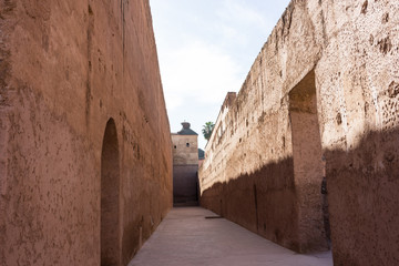 antique historic red walls in arabian fortress or palace