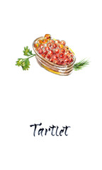 Tartlet with red caviar. Gourmet food, appetizer. Close-up salmon caviar. Delicatessen. Gourmet food. Seafood.