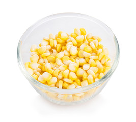 Fresh corn in bowl isolated on white background