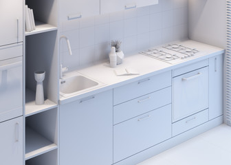 Gray Kitchen design with modern style , 3D Rendering