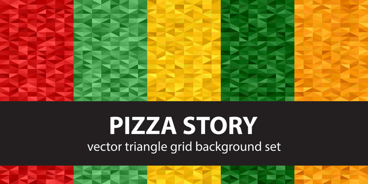 Triangle pattern set Pizza Story. Vector seamless geometric backgrounds