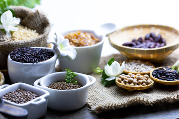 Healthy food concept : many kind of organic beans and seeds for vegan lover / healthy food concept