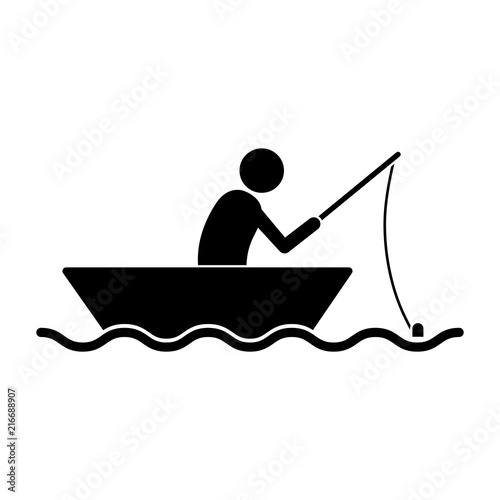 Download "Simple, flat, black silhouette fishing boat icon. A ...
