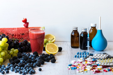 The choice between a healthy lifestyle and medications berries or pills.