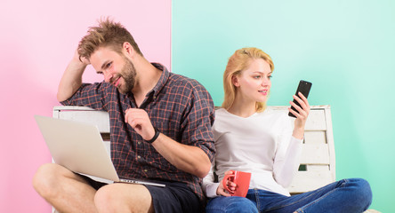 Video call benefits. Communication without barriers. Keep in touch family video call. Man girl...