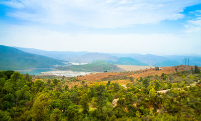 Fototapeta premium Desert road with Atlas Mountains, Morocco