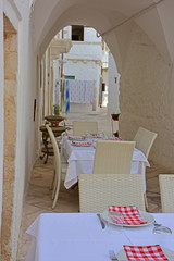 Italy, Puglia region, Locorotondo, a whitewashed village in full Valle d'Itria, medieval historical center, architecture and details.