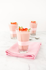 Closeup of a Three Highball Glasses filled with Strawberry Mousse