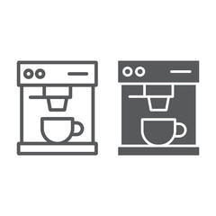 Coffee maker line and glyph icon, drink and espresso, cup sign, vector graphics, a linear pattern on a white background, eps 10.