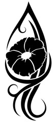 Big black flower tribal tattoo on white background