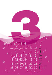 2019 Calendar month March juice pink background