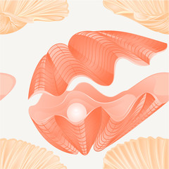 Seamless  texture   sea shells and pearls sea life background  vintage  vector Illustration editable hand draw