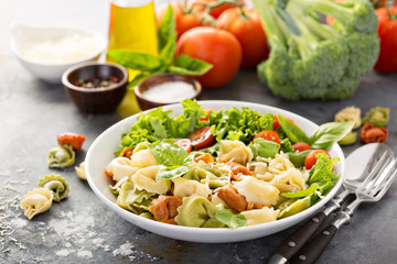 Rainbow tortellini with fresh salad