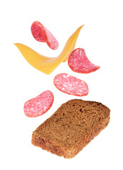 Rye bread slice on a white background