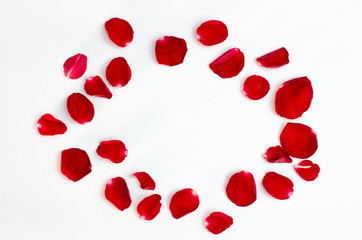 Rose petal isolate on a white background Red design heart