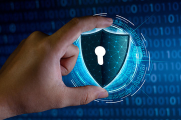 Earth polygon mesh planet World Businessmen shake hands to protect information in cyberspace....