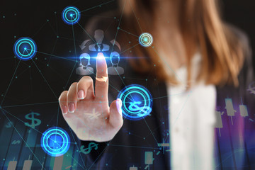 The concept of business, technology, the Internet and the network. A young entrepreneur working on a virtual screen of the future and sees the inscription: