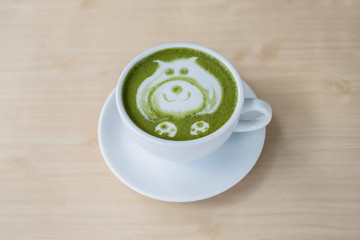 Matcha Green Tea Latte with Cute Latte Art