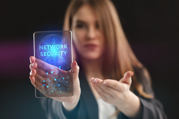 The concept of business, technology, the Internet and the network. A young entrepreneur working on a virtual screen of the future and sees the inscription: Network security