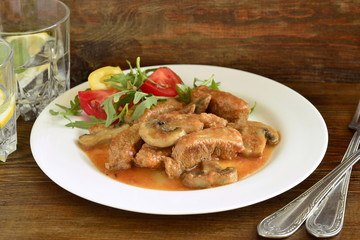 Beef Stroganoff with mushrooms and fresh vegetables