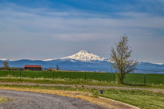 Scenic photo of farm with mountain view of Jefferson