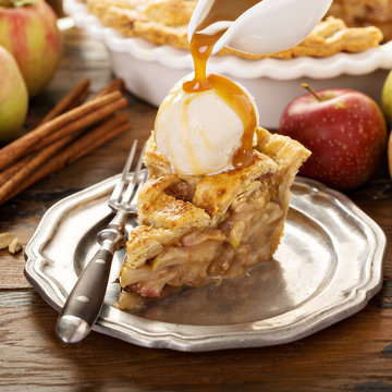 Homemade Apple Pie Slice With Vanilla Ice Cream