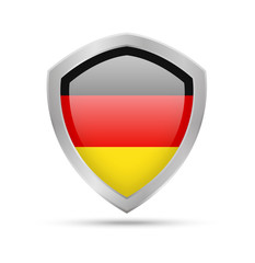 Shield with Germany flag on white background. Vector illustration.