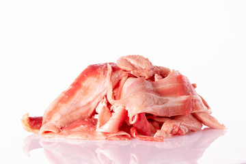 Meat remnants on white background