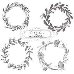 Set of hand drawn vector wreaths