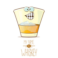 vector funny whiskey glass character isolated on white background. My name is whiskey vector concept. funky hipster alcohol character icon for bars label or menu