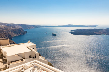 view of Santorini caldera in Greece from the coast