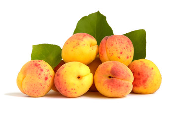 Apricots with leaves isolated
