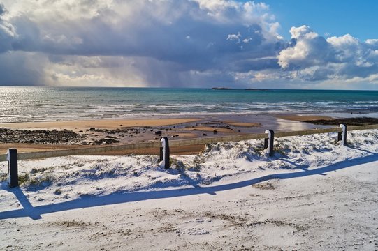Winter Cullenstown Beach in County Wexford, Ireland covered in snow in 2018