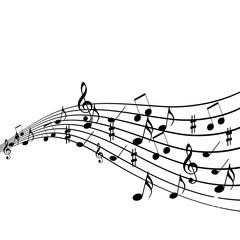 Fototapeta premium Musical Design Elements From Music Staff With Treble Clef And Notes in Black and White. Vector Illustration.